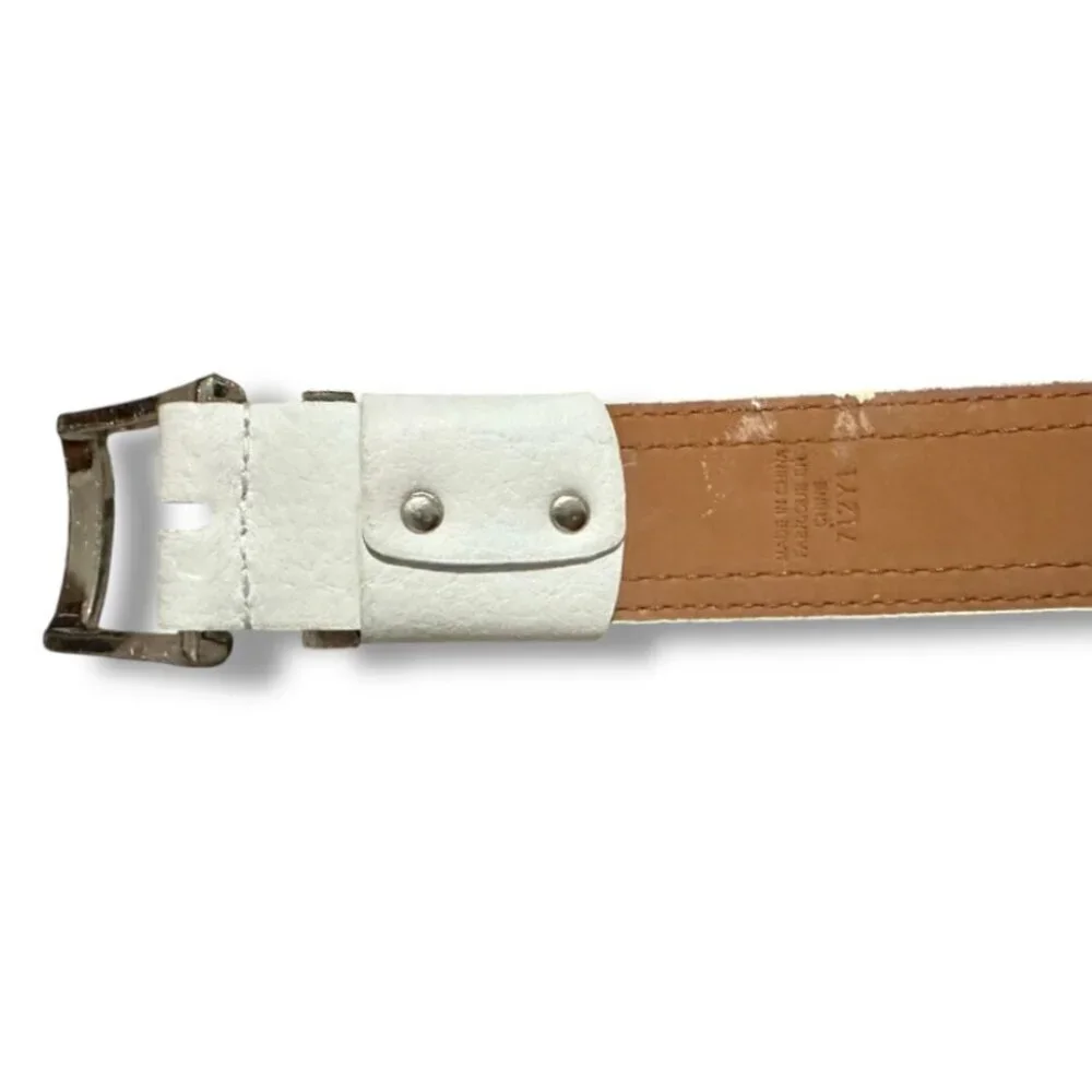 Nike Golf White Leather Belt Men's Size Large/XL Silver Buckle Logo Swoosh